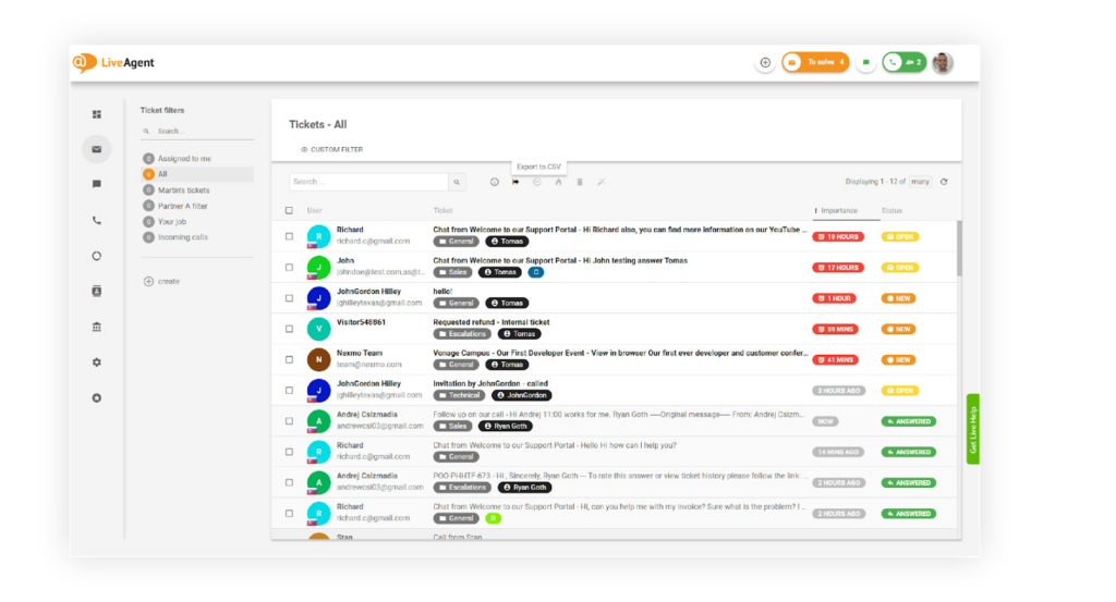 LiveAgent bilietų pavyzdys